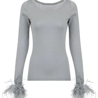 Andreeva Grey Knit Top With Detachable Feather Cuffs