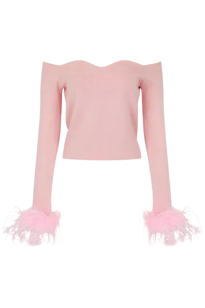 Andreeva Pink Vanilla Knit Top With Detachable Feather Cuffs In Pink/purple