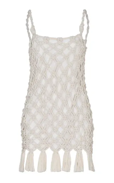 Andres Otalora Com Voce Handmade Cotton-linen Macrame Mini Dress In Ivory