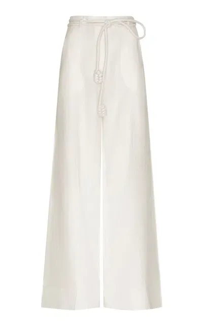 Andres Otalora Frente Al Sol Pleated Linen Wide-leg Pants In Off-white