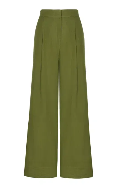 Andres Otalora Hablale De Ti Pleated Linen Wide-leg Pants In Green