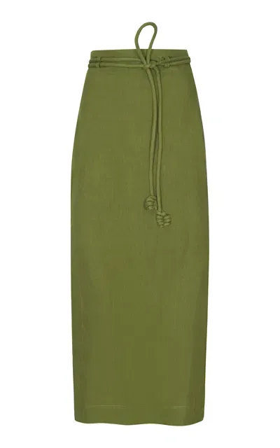 Andres Otalora Mar De Ti Belted Linen Column Skirt In Green