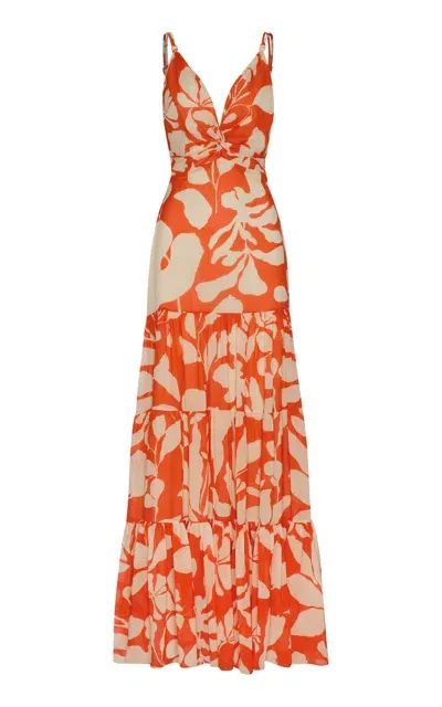 Andres Otalora Namorar Tiered Chiffon Maxi Dress In Orange