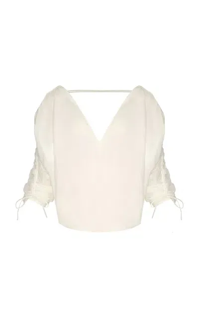 Andres Otalora Piropos Drawstring-detailed Linen Top In Off-white