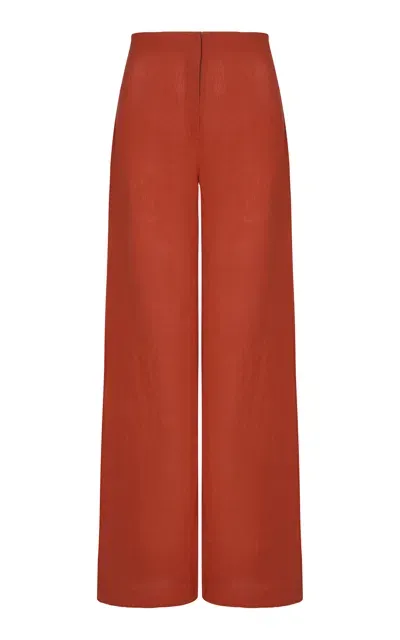 Andres Otalora Poesia High Rise Linen Wide-leg Pants In Orange