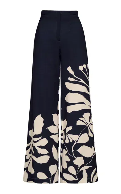 Andres Otalora Preferida Printed Linen-blend Wide-leg Pants In Navy