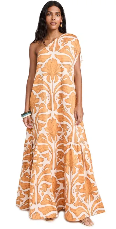 Andres Otalora Prodigiosa Maxi Dress Ivory/mustard Mosaique