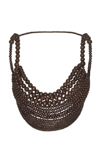 Andres Otalora Una Por Una Handmade Beaded Bra Top In Brown