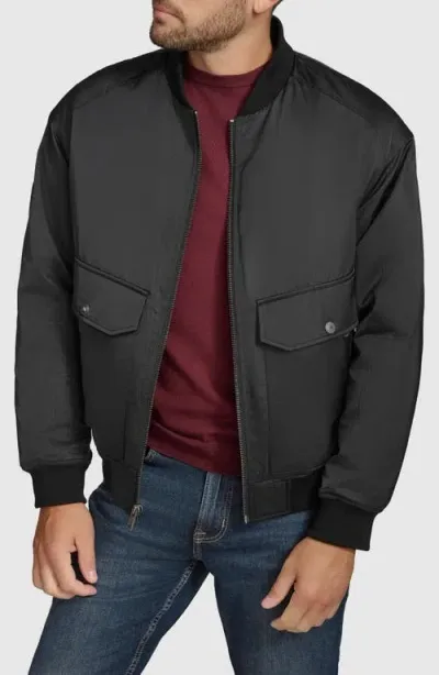 Andrew Marc Flight Satin Aviator Jacket With Removable Bib In Black