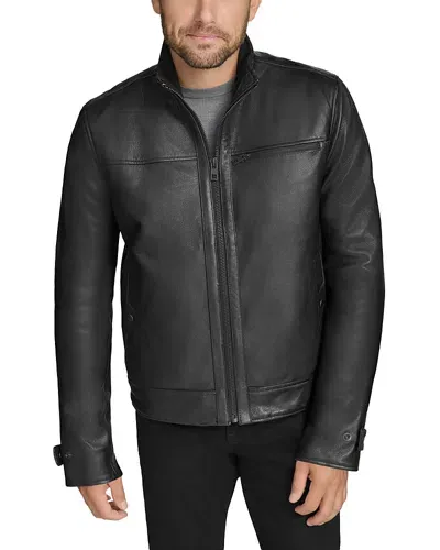 Andrew Marc Skeld Leather Bomber Jacket In Black