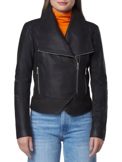 Andrew Marc Hattie Feather Leather Jacket In Black