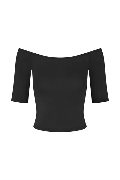 Anemos Carolyn Off The Shoulder Top In Luxe Cupro Jersey In Black