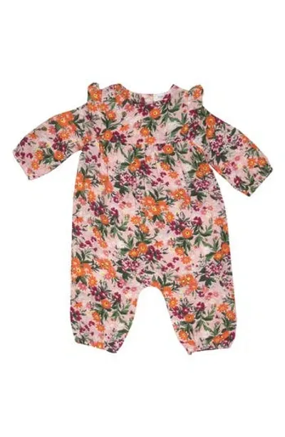 Angel Dear Babies'  Floral Ruffle Sleeve Organic Cotton Romper In Pink