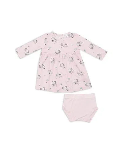 Angel Dear Girls' Gray Elephants Dress & Bloomer Set - Baby In Pink