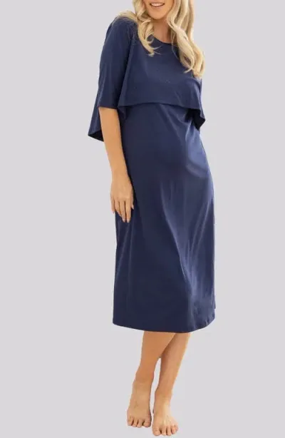 Angel Maternity Nursing Midi Dress In Navy