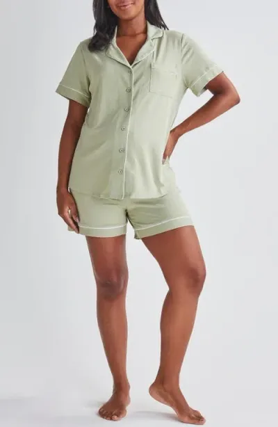 Angel Maternity Piped Maternity/nursing Pajamas In Sage Green