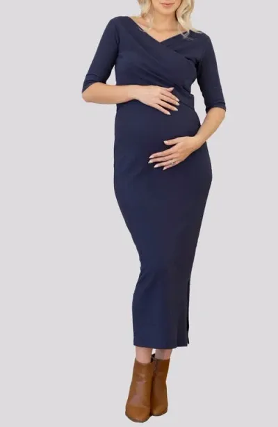 Angel Maternity Two-piece Maternity/nursing Crop Top & Midi Skirt Set In Navy