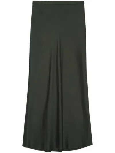 Anine Bing Bar Silk Midi Skirt In Dark Green