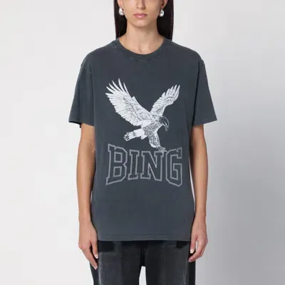 Anine Bing Black Washed-out T-shirt With Logo In Schwarz