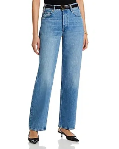 Anine Bing Gavin Mid Rise Long Jeans In Washed Blue In Atlantic Blue