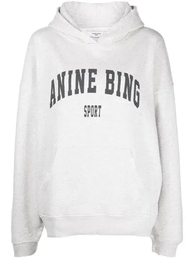 Anine Bing Harvey Hoodie Woman Grey In Cotton In White