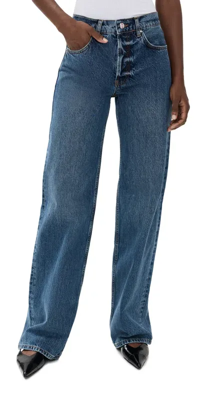 Anine Bing Raw-cut Edge Cropped Jeans In Blue