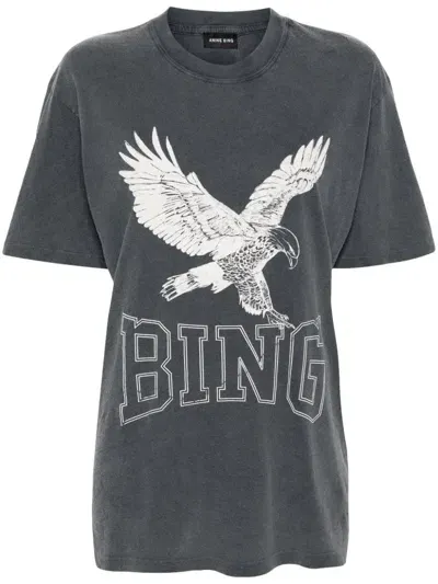 Anine Bing Lili Retro Eagle T- Shirt Woman Black In Cotton In Gray