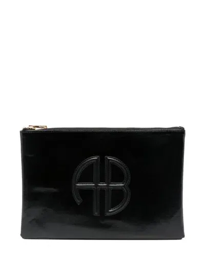 Anine Bing Logo-patch Clutch Bag In Black