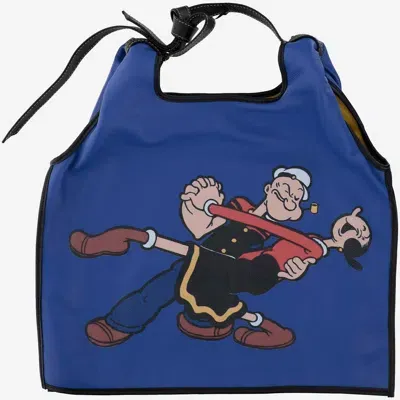 Anita Bilardi Leather And Wool Shoulder Bag With Popeye Pattern In Blue