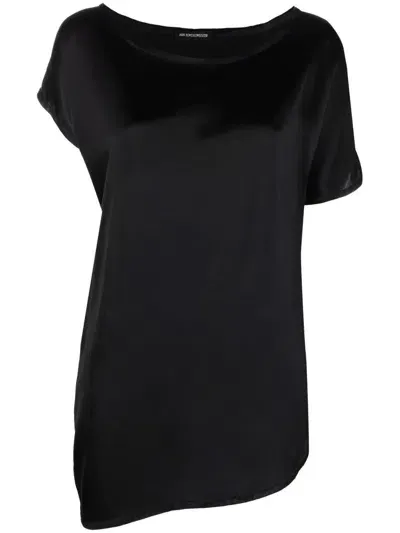 Ann Demeulemeester Asymmetrical Silk Blouse In Negro