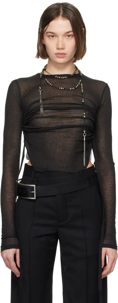 Ann Demeulemeester Black Oke Long Sleeve Cropped T-shirt In 099 Black