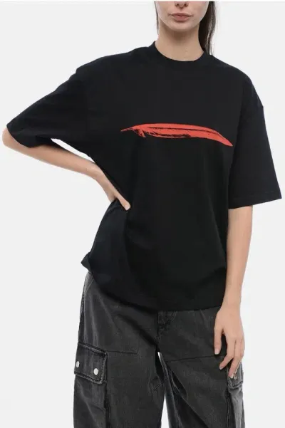 Ann Demeulemeester Crew Neck Feather Cotton T-shirt In Black