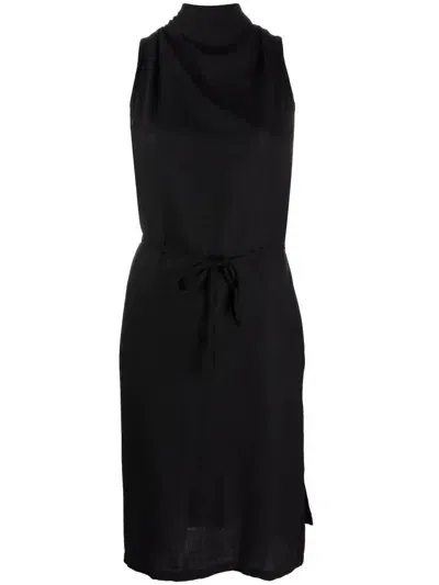 Ann Demeulemeester Mock-neck Tie-waist Dress In Black