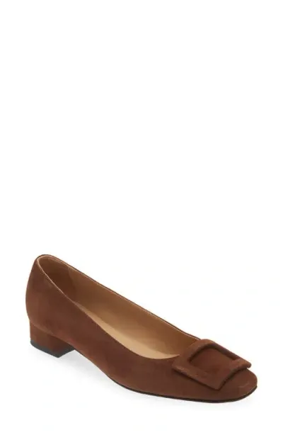 Ann Mashburn Buckle Flat In Chestnut Suede