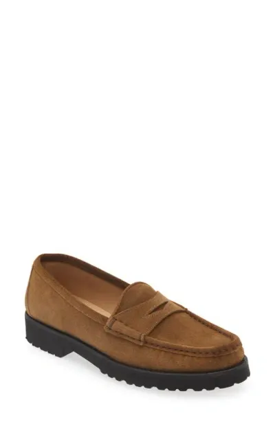 Ann Mashburn Lug Penny Loafer In Tobacco Suede