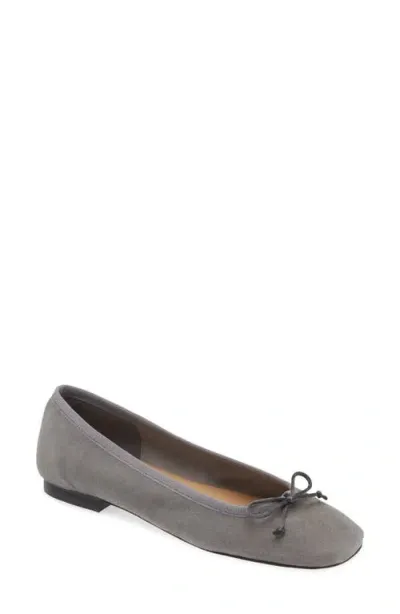 Ann Mashburn Square Toe Ballet Flat In Mid Grey Suede