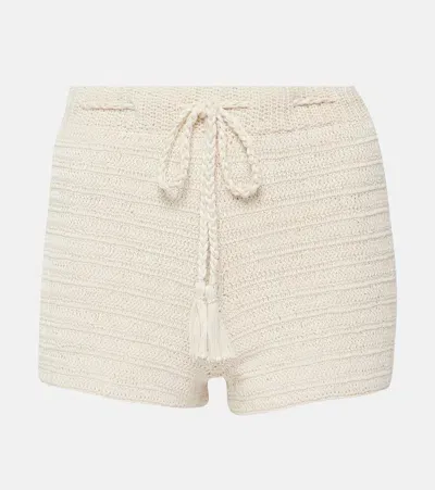 Anna Kosturova Striped Crochet Cotton Shorts In Nude