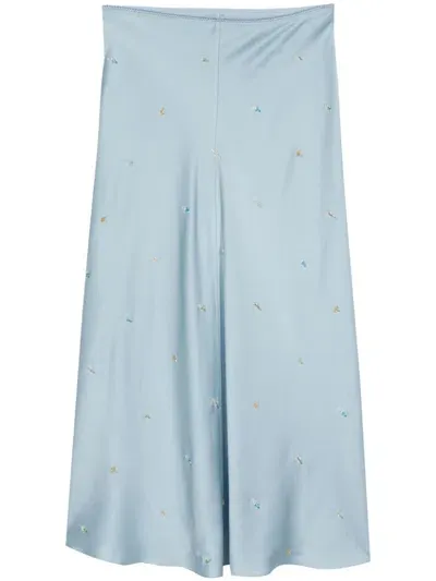 Anna October Bead-detailed Satined Midi Skirt In Blue