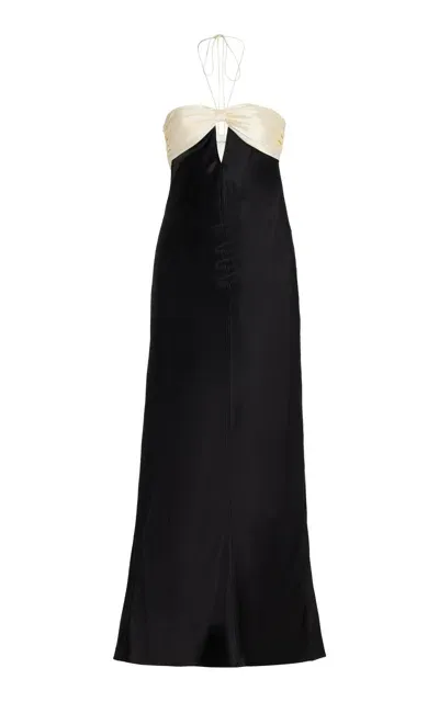 Anna October Áine Bow-detailed Cutout Satin Maxi Dress In Black