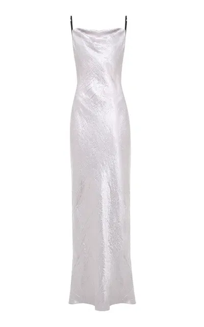 Anna October Lucie Crinkled Satin Maxi Dress In Silver