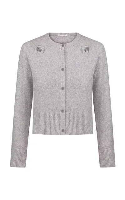 Anna October Maëlys Embroidered Knit Cardigan In Grey