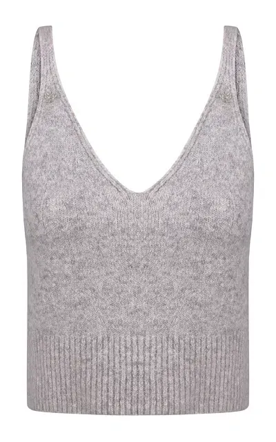 Anna October Mylene Embroidered Knit Top In Grey