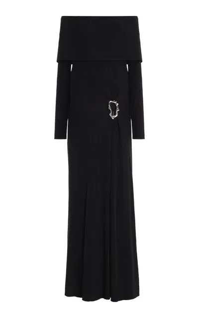 Anna Quan Phoebe Off-the-shoulder Knit-cotton Maxi Dress In Black