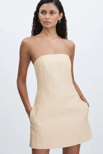 Anna Quan Strapless Chevron-weave Mini Dress In Cream