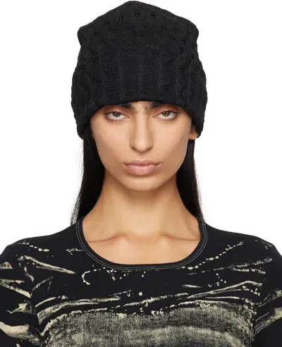 Anna Sui Black Crochet Knit Beanie