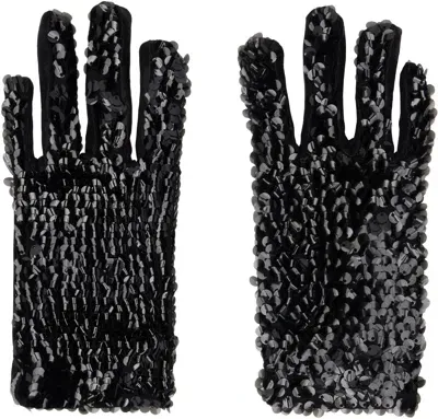 Anna Sui Black Short Sequin Gloves In Black/silver