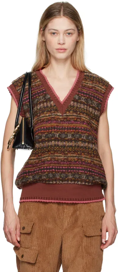 Anna Sui Multicolor Jacquard Vest In Cinnamon Multi