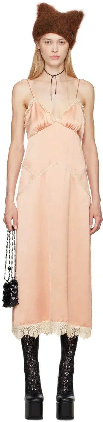 Anna Sui Pink Lace Trim Midi Dress In Rose Multi