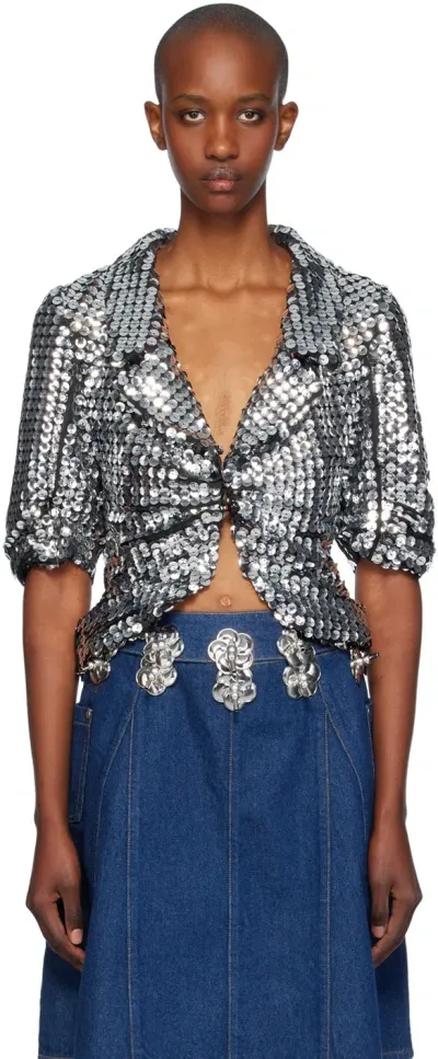 Anna Sui Silver Cropped Jacket In Silver Multi