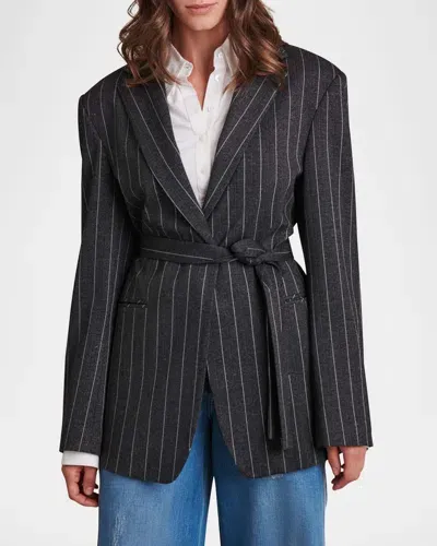 Anne Fontaine Byron Pinstripe Wrap-front Blazer In Charcoal